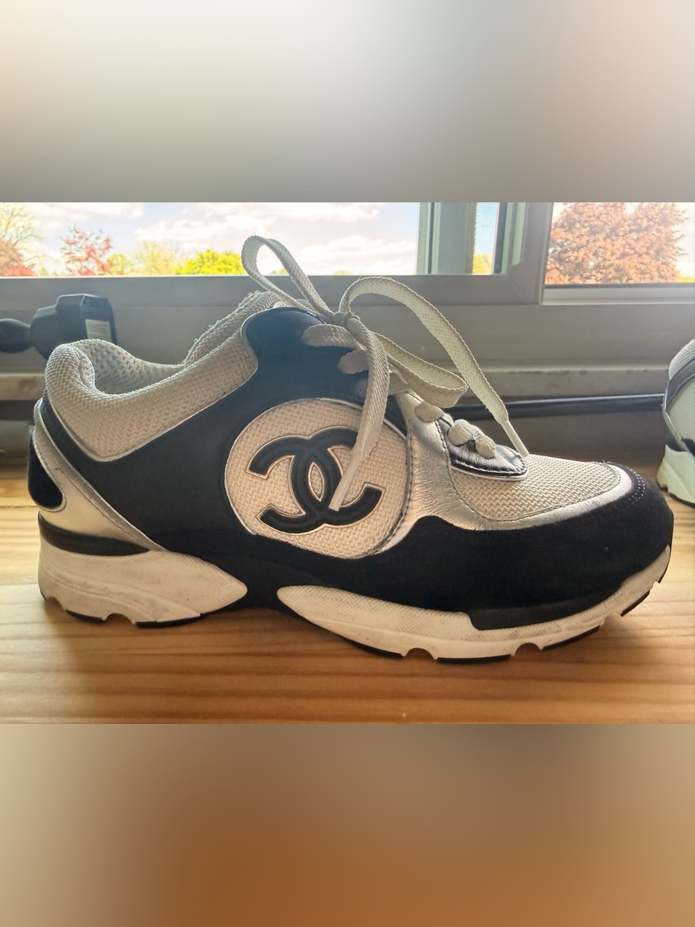 CHANEL Black and Silver Kids Logo Sneakers